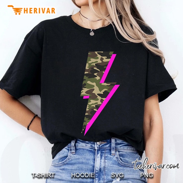 Lightning Bolt Camo Hot Pink Camouflage Ladies Tee