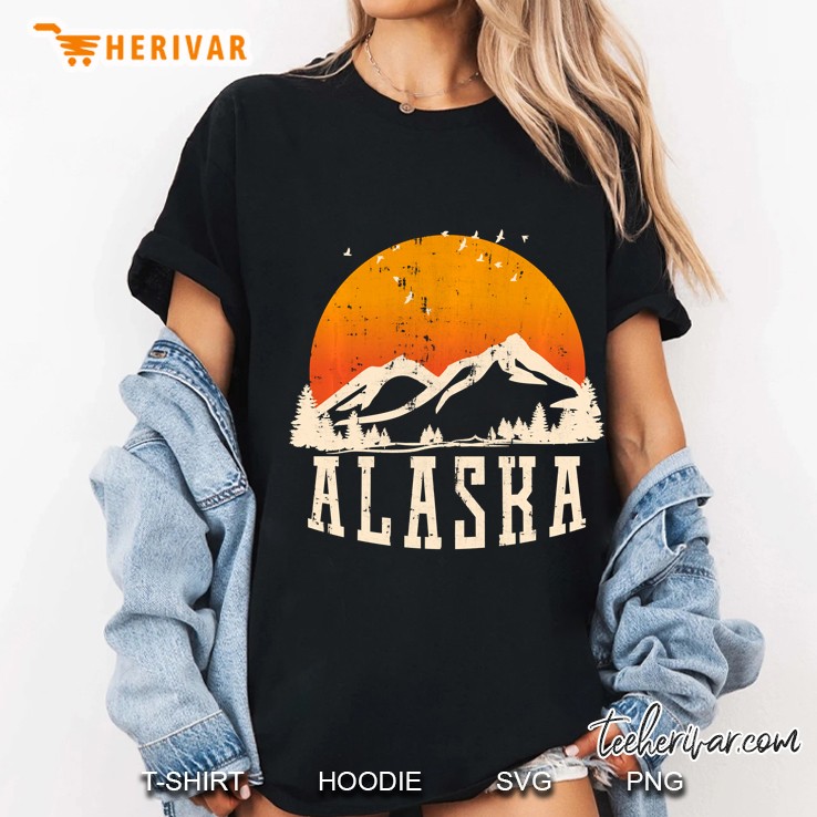 Retro Alaska Mountains Graphic Image Souvenir Us State Pride Ladies Tee
