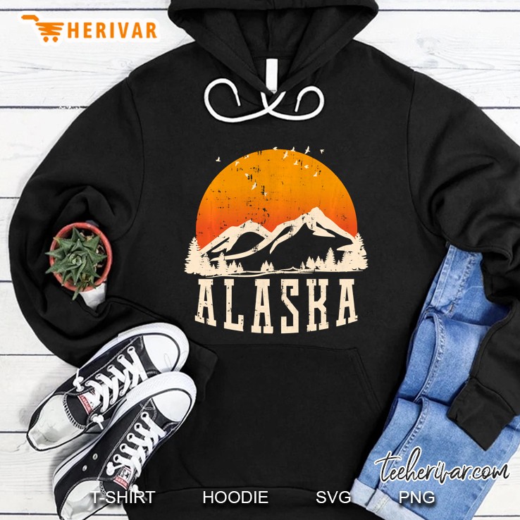 Retro Alaska Mountains Graphic Image Souvenir Us State Pride Hoodie