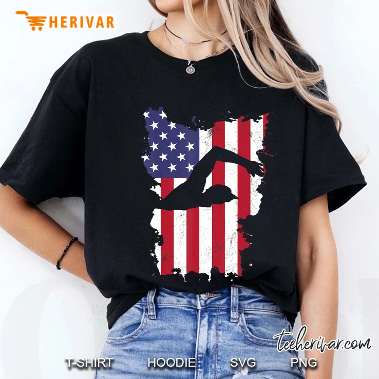 Vintage 4Th Of July Usa Flag Swimming Swim Swimmer Gift Ladies Tee