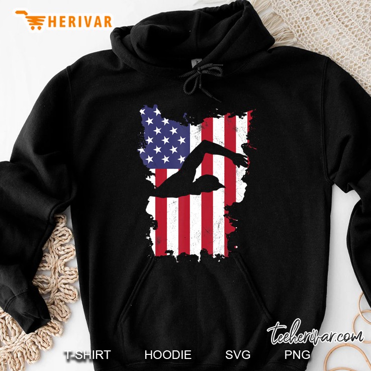 Vintage 4Th Of July Usa Flag Swimming Swim Swimmer Gift Hoodie