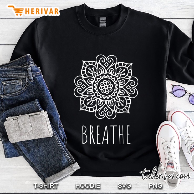 Womens Mandala Shirt For Yoga And Mindfulness Breathe Raglan Baseball Tee Sweatshirt
