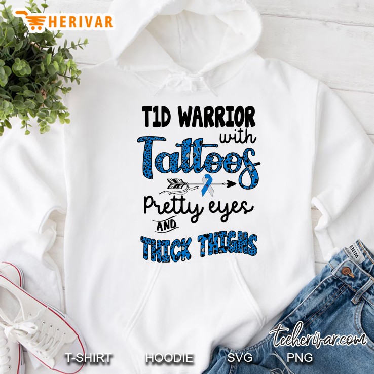 T1d Warrior With Tattoos Pretty Eyes And Thick Thighs Blue And White Ribbon Version Hoodie