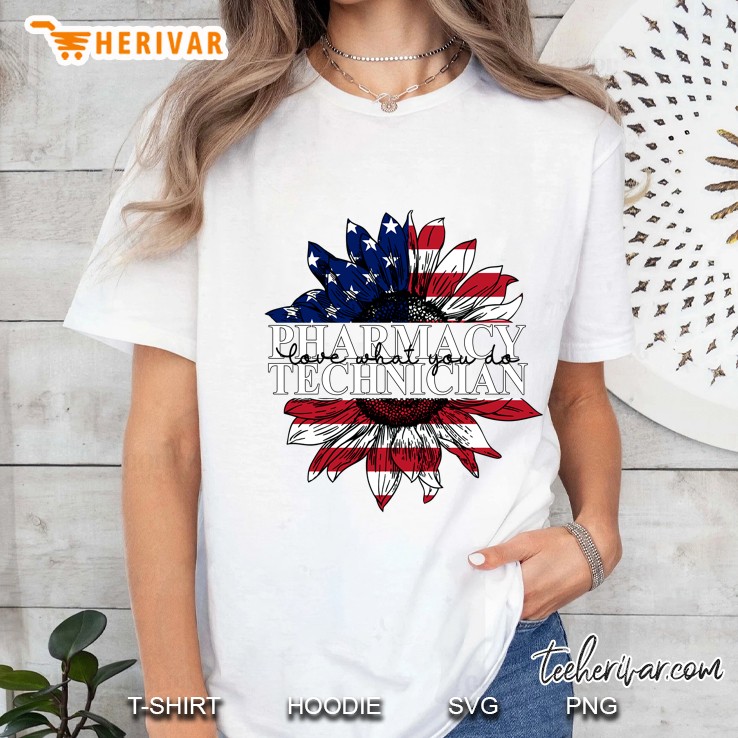 Pharmacy Technician American Flag Sunflower Version Ladies Tee