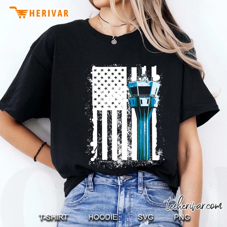 Air Traffic Controller Us Flag Atc Flight Control Ladies Tee