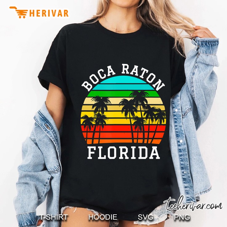 Boca Raton Florida Palm Trees Sunset Matching Vacation Ladies Tee