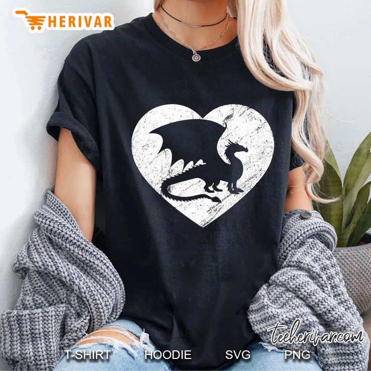 I Love Dragon Shirt Valentines Day White Heart Vintage Retro Hoodie