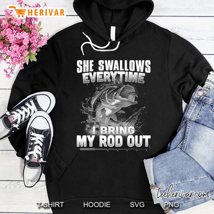 Mens Funny Fishing She Swallows Everytime I Bring My Rod Out Hoodie
