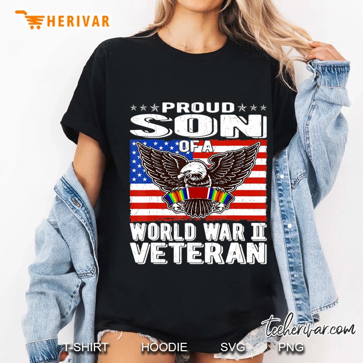 Mens Proud Son Of A World War 2 Veteran Patriotic Ww2 Family Gift Hoodie