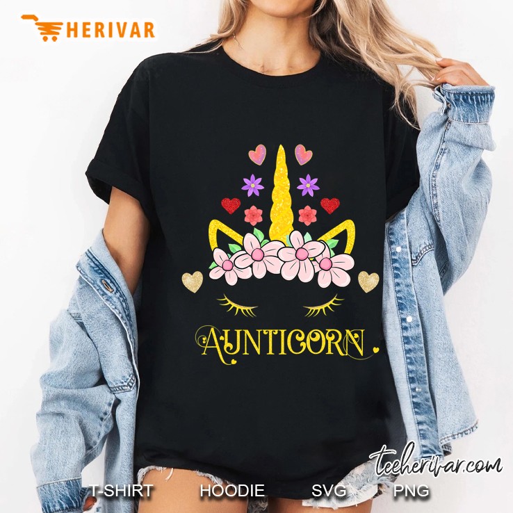Unicorn Aunt Floral Bouquet Aunticorn Ladies Tee