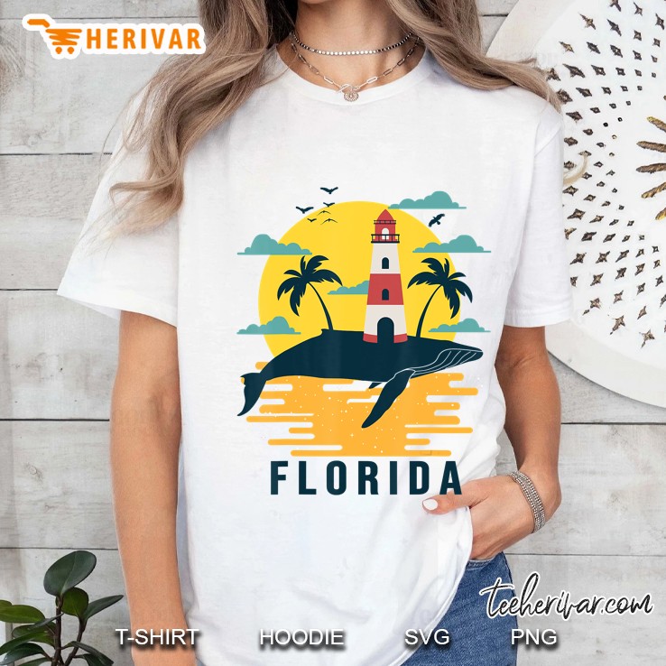 Florida Whale Lighthouse Beach Palm Tree Sunset Souvenir Hoodie