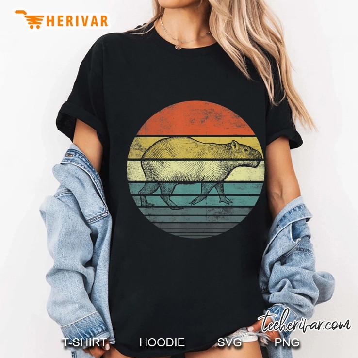 Capybara Gifts Retro Sunset Animal Lover Capybara Silhouette Ladies Tee