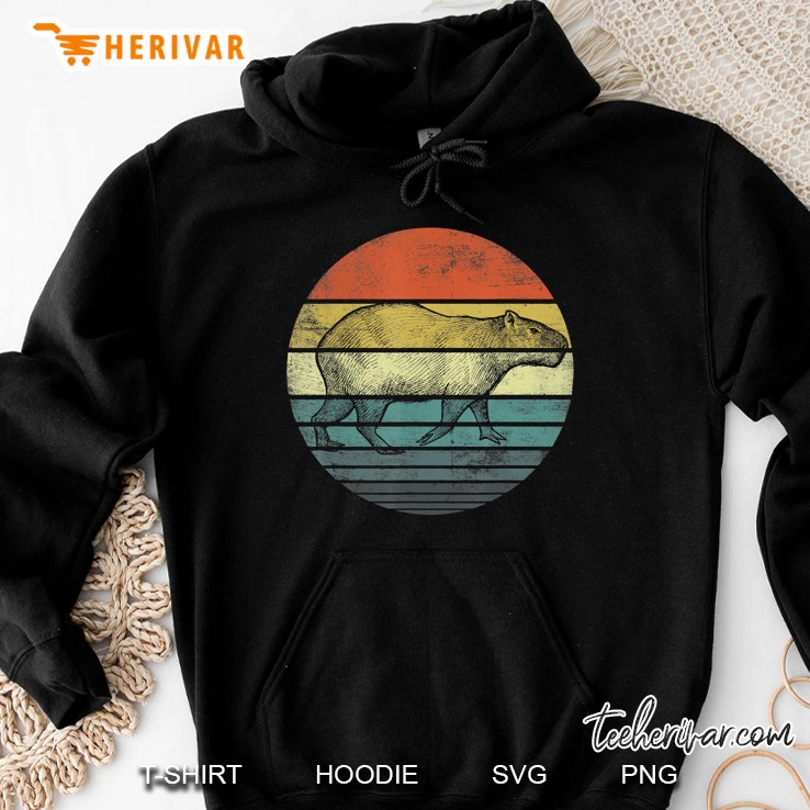 Capybara Gifts Retro Sunset Animal Lover Capybara Silhouette Hoodie