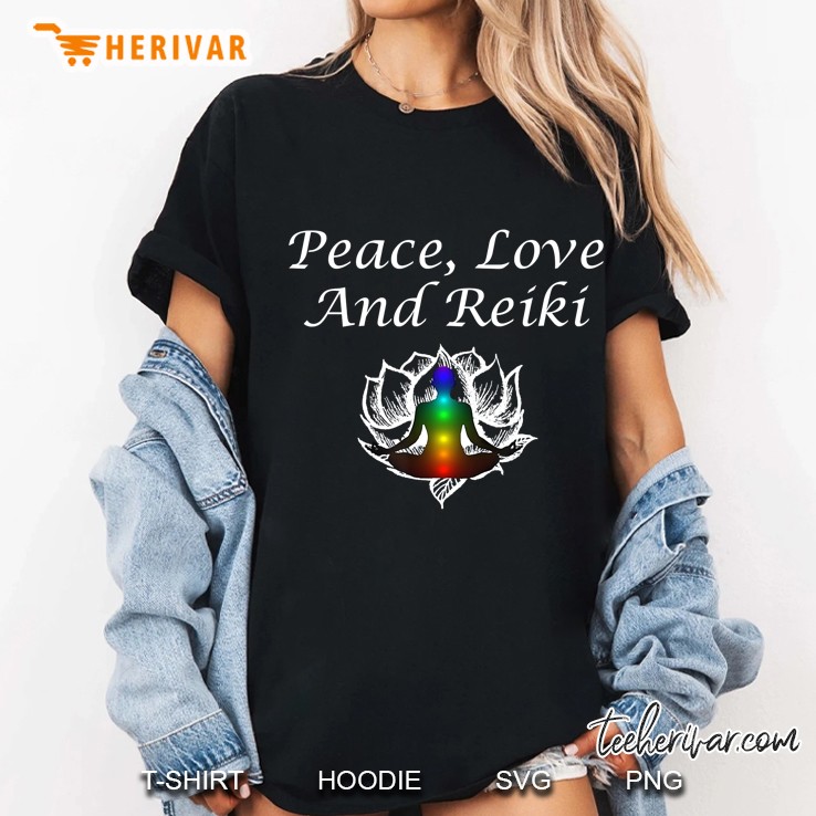 Peace Love And Reiki Lotus Meditation Chakra Gift Ladies Tee