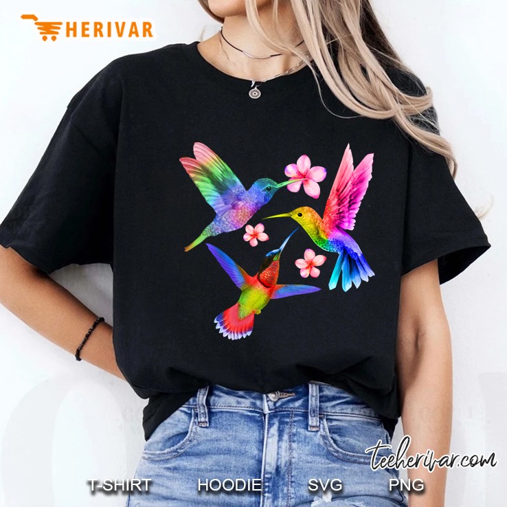 Rainbow Hummingbird Watercolor Colorful Bird Lover Gift Ladies Tee