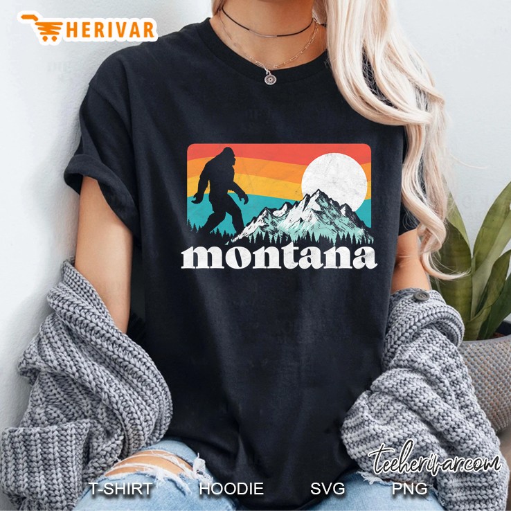State Of Montana Retro Bigfoot Mountains Ladies Tee