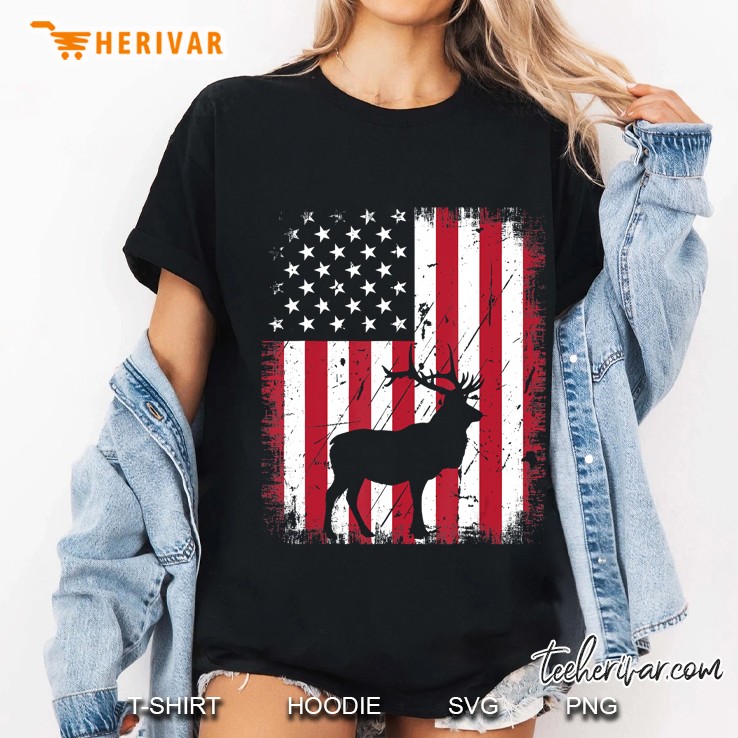 Vintage Elk Usa American Flag 4Th Of July Patriotic Shirt Ladies Tee