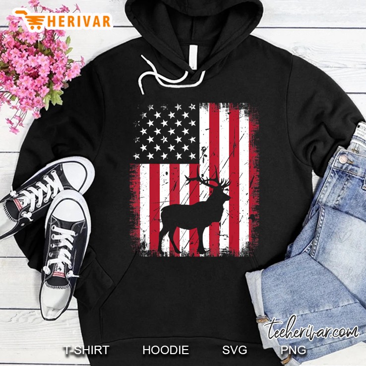 Vintage Elk Usa American Flag 4Th Of July Patriotic Shirt Hoodie