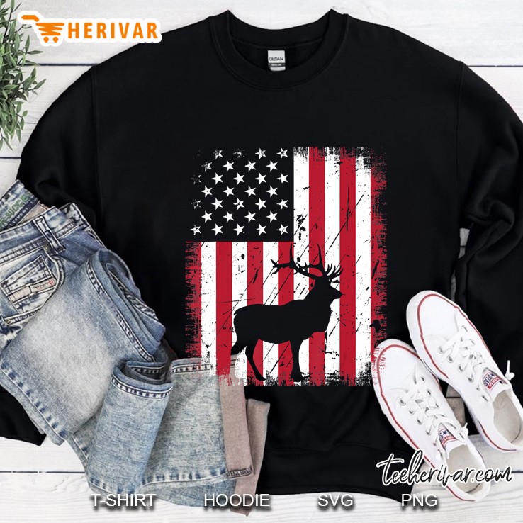 Vintage Elk Usa American Flag 4Th Of July Patriotic Shirt Sweatshirt
