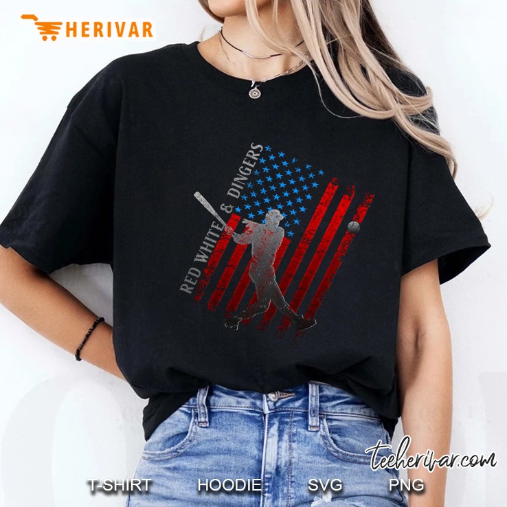 Vintage Red White And Dingers Baseball American Flag Hitter Pullover Ladies Tee