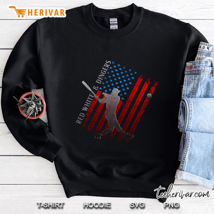 Vintage Red White And Dingers Baseball American Flag Hitter Pullover Sweatshirt