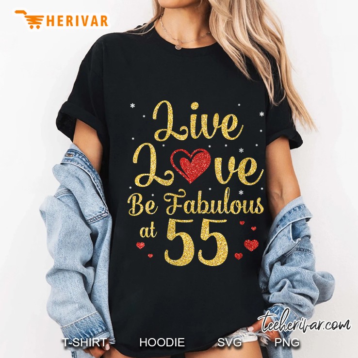Womens Hearts Lights Live Love Be Fabulous At 55 Years Old Birthday V-Neck Ladies Tee