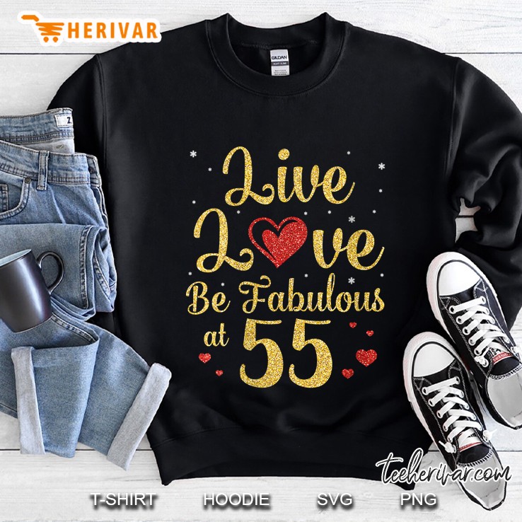 Womens Hearts Lights Live Love Be Fabulous At 55 Years Old Birthday V-Neck Sweatshirt
