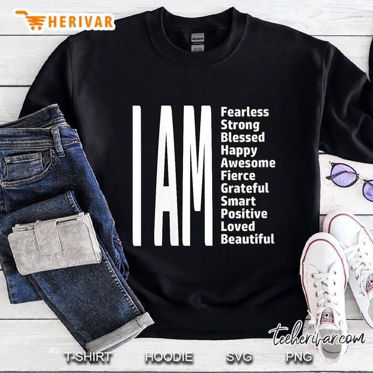 Womens I Am Fearless Smart Strong Blessed Happy Awesome Fierce Love V-Neck Sweatshirt