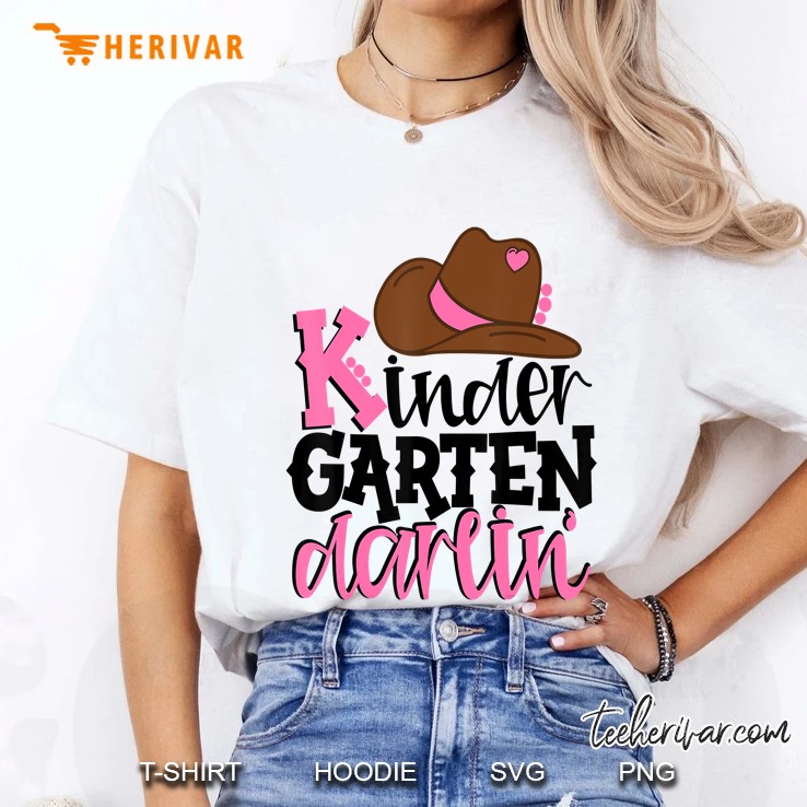 Kindergarten Darlin Cute Cowgirl Pink Girls Kids Cowboy Hat Ladies Tee