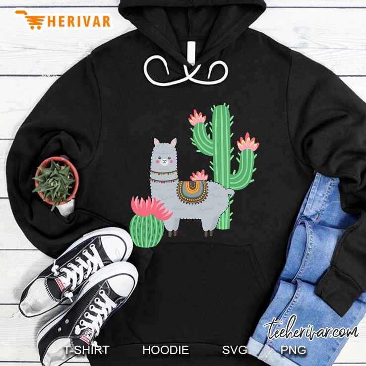 Cute Llama With Flowering Cactus Alpaca And Llama Lovers Hoodie