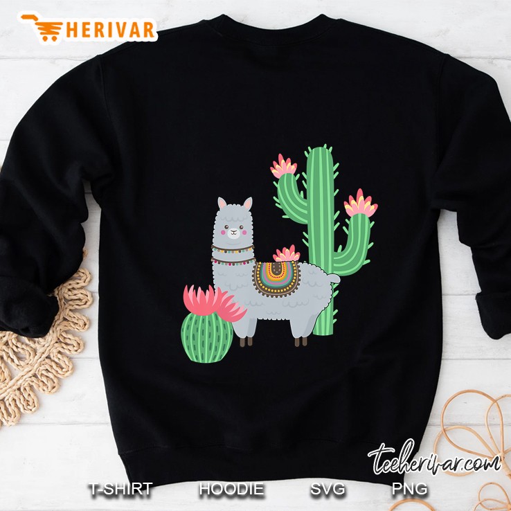 Cute Llama With Flowering Cactus Alpaca And Llama Lovers Sweatshirt