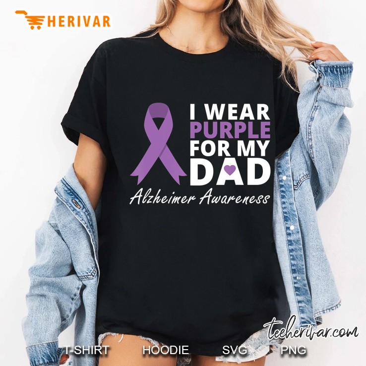 I Wear Purple For My Dad Ribbon Family Love Warrior Ladies Tee