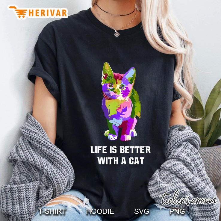 Life Is Better With Cats Multi-Color Cute Kitten Cat Ladies Tee