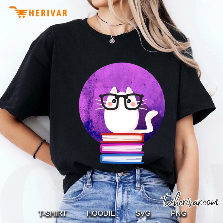 Nerdy Cat Funny Book Nerd Librarians Ladies Tee