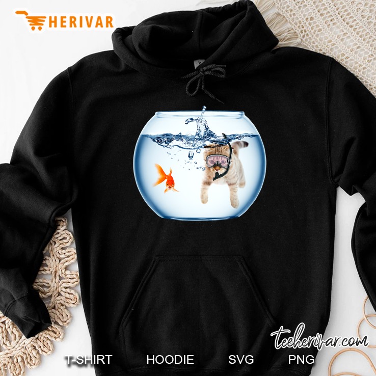 Scuba Kitty Snorkling In Gold Fish Bowl Graphic Hoodie