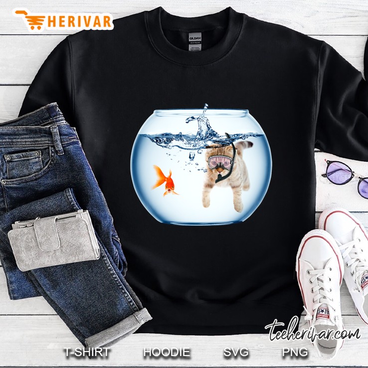 Scuba Kitty Snorkling In Gold Fish Bowl Graphic Sweatshirt