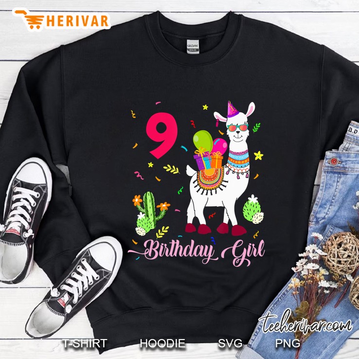 Cute Alpaca Llama Girl 9Th Birthday Gift Sweatshirt