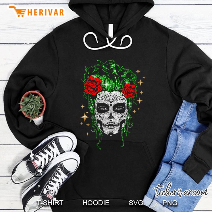 Sugar Skull Face Floral Day Of The Dead Hoodie