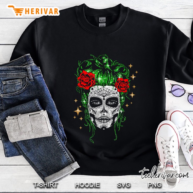 Sugar Skull Face Floral Day Of The Dead Sweatshirt