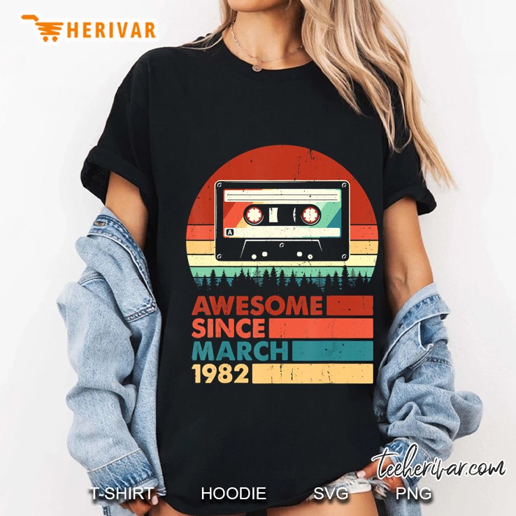 Vintage Awesome Since March 1982 38 Years Old Casette Ladies Tee