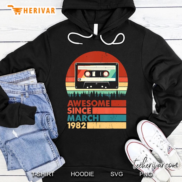Vintage Awesome Since March 1982 38 Years Old Casette Hoodie