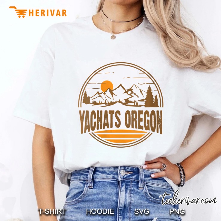 Womens Vintage Yachats, Oregon Mountain Hiking Souvenir Print V-Neck Ladies Tee