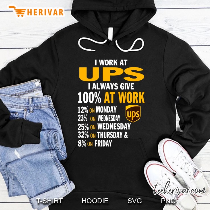 I Work At Ups I Always Give 100% At Work 12% On Monday 23% On Wednesday Mugs