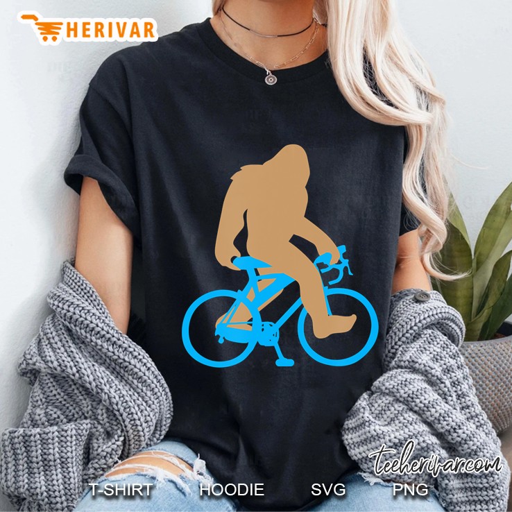 Bigfoot Riding Bicycle Shirt, Funny Cute Sasquatch Bike Gift Ladies Tee