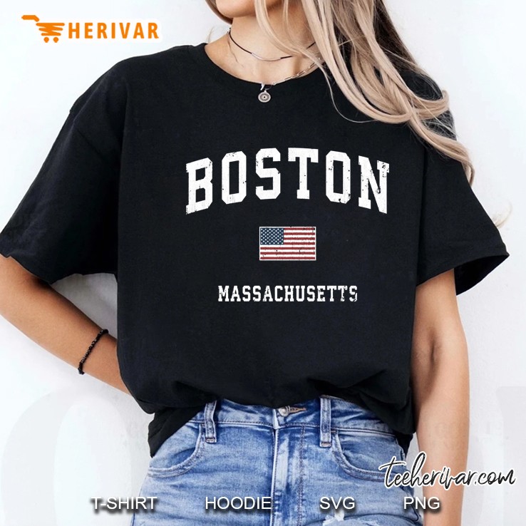 Boston Massachusetts Ma Vintage American Flag Sports Design Hoodie