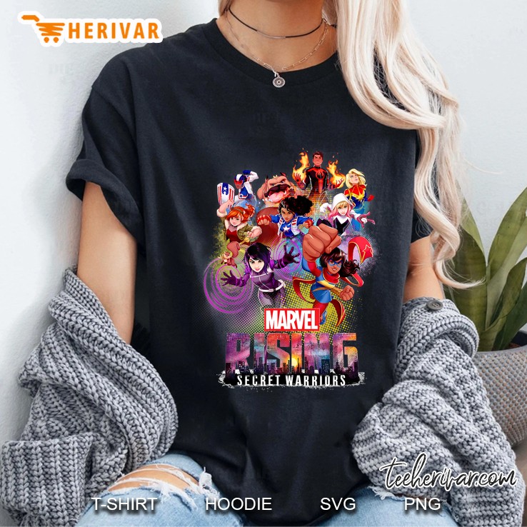 Marvel Rising Secret Warriors Hero Action Pose Collage Ladies Tee