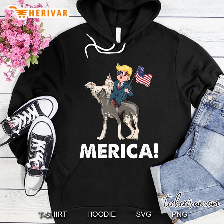 Trump Merica Chinese Crested Dog American Hero 4Th Of July Hoodie