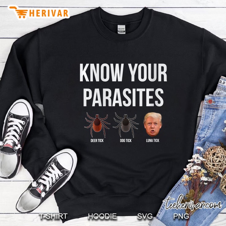 Womens Know Your Parasites Dump President Trump Parasite Lunatic V-Neck Mugs