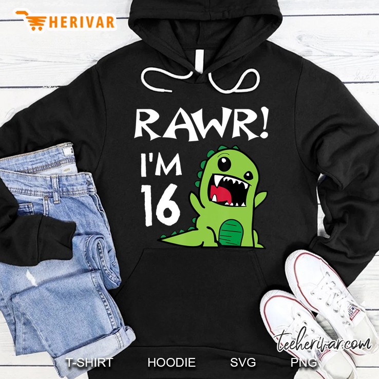 16Th Birthday - Sweet 16 Year Old Dinosaur Shirt Hoodie