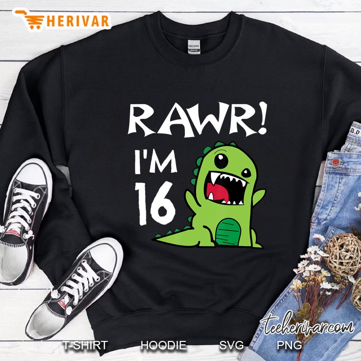 16Th Birthday - Sweet 16 Year Old Dinosaur Shirt Sweatshirt